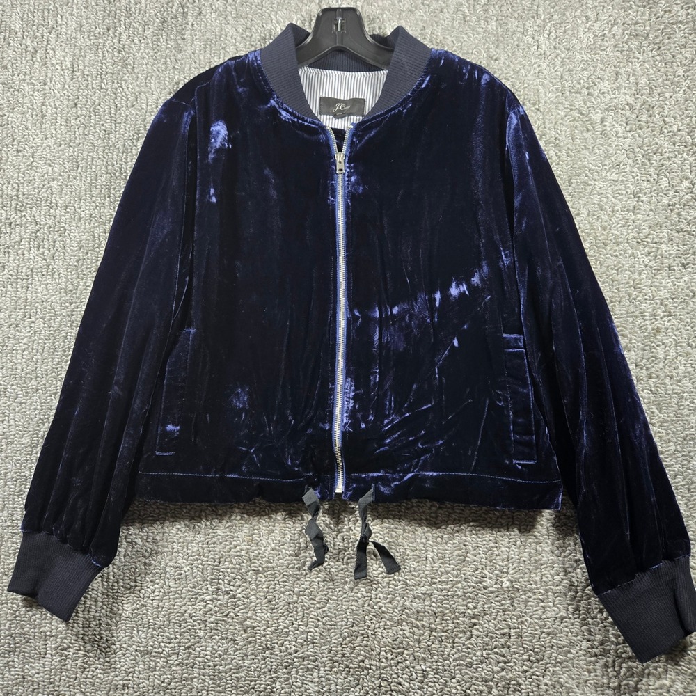 J.Crew Bomber Jacket Velvet Zip Up Blue Luxe Night Out Womens XXL